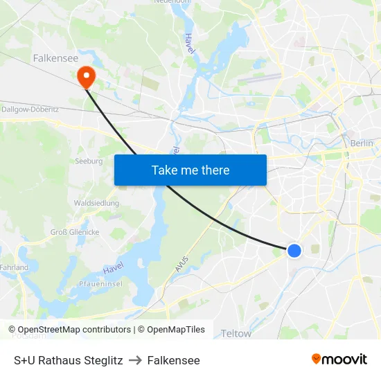 S+U Rathaus Steglitz to Falkensee map