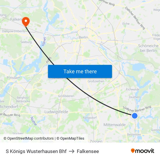 S Königs Wusterhausen Bhf to Falkensee map