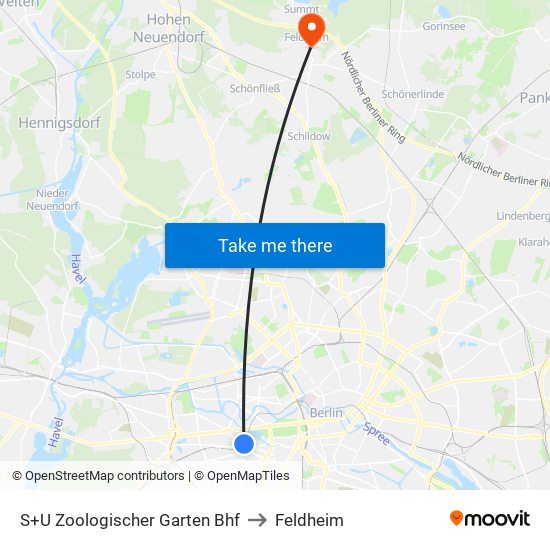 S+U Zoologischer Garten Bhf to Feldheim map