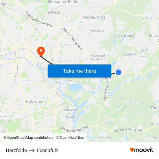 Herzfelde to Fennpfuhl map