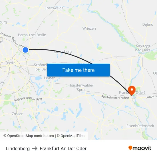 Lindenberg to Frankfurt An Der Oder map