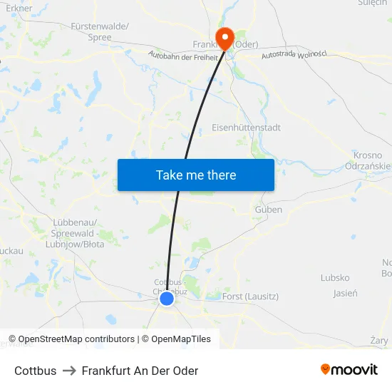 Cottbus to Frankfurt An Der Oder map