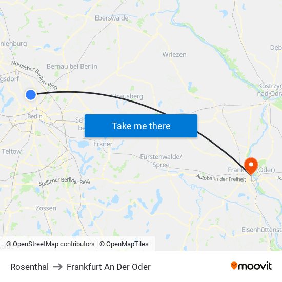 Rosenthal to Frankfurt An Der Oder map