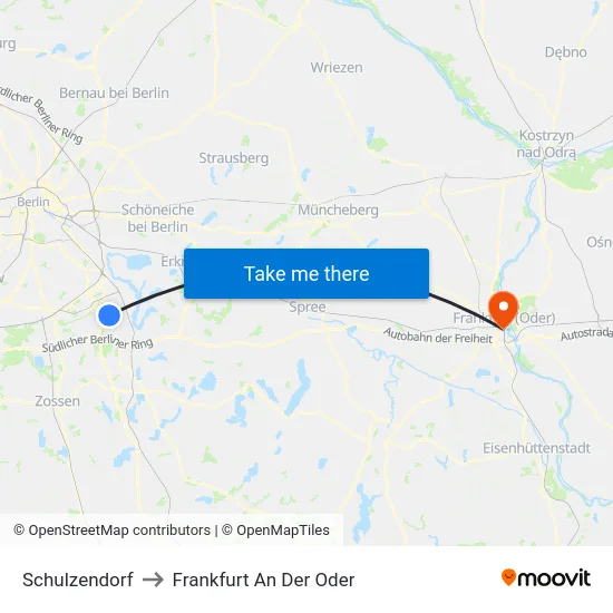 Schulzendorf to Frankfurt An Der Oder map