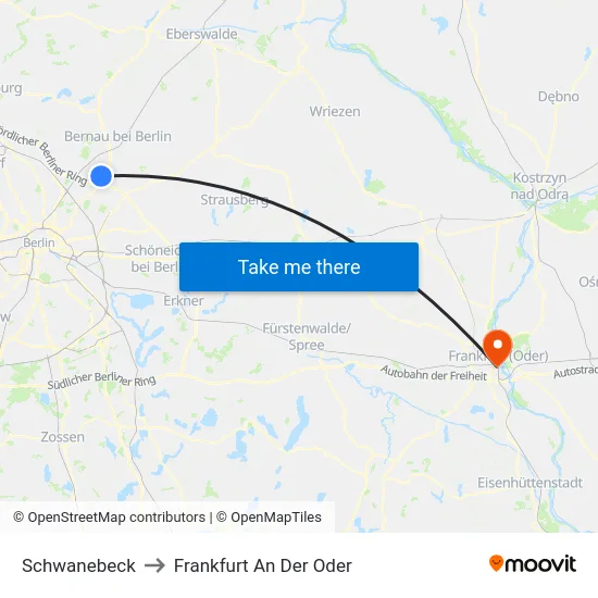 Schwanebeck to Frankfurt An Der Oder map
