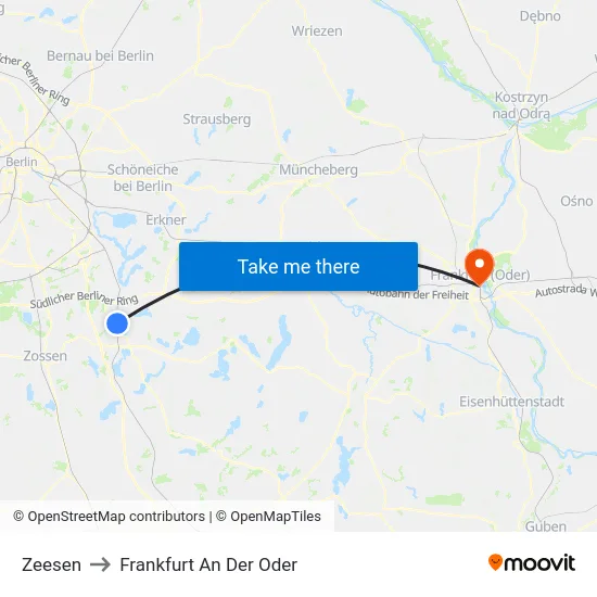 Zeesen to Frankfurt An Der Oder map