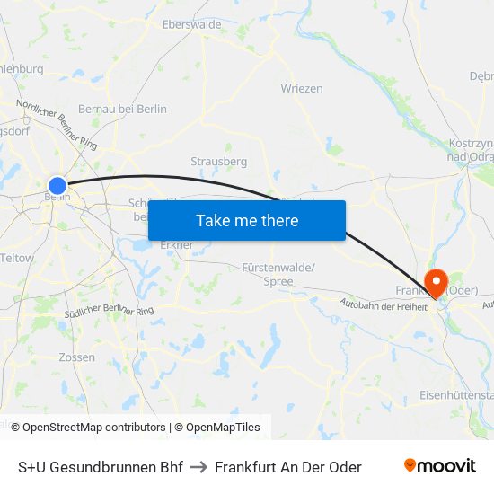 S+U Gesundbrunnen Bhf to Frankfurt An Der Oder map