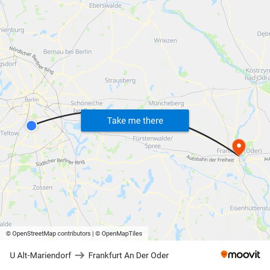 U Alt-Mariendorf to Frankfurt An Der Oder map