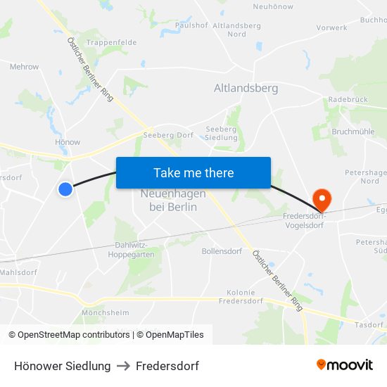 Hönower Siedlung to Fredersdorf map