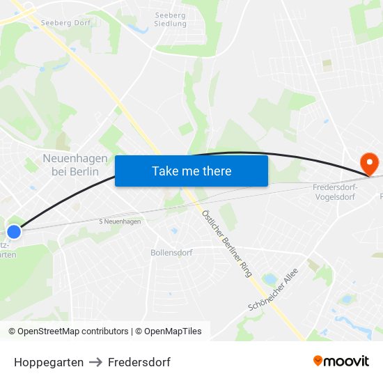 Hoppegarten to Fredersdorf map