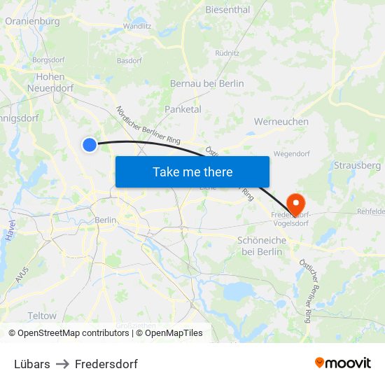 Lübars to Fredersdorf map