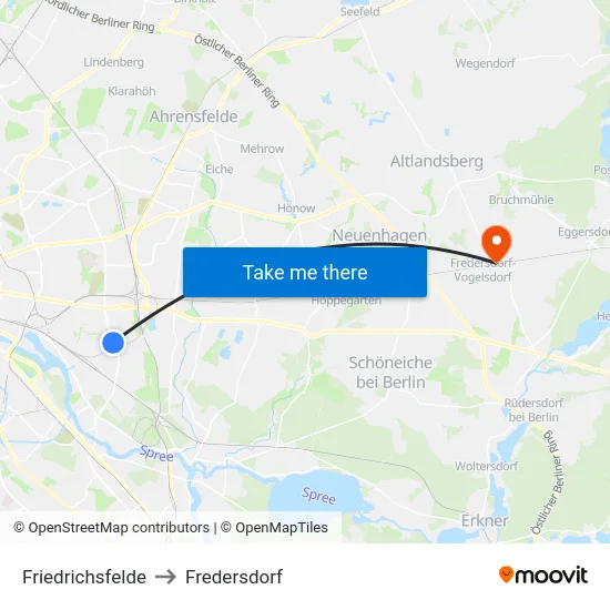 Friedrichsfelde to Fredersdorf map