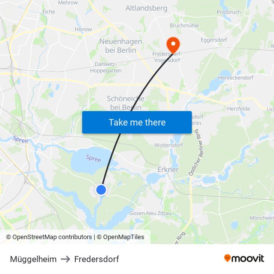 Müggelheim to Fredersdorf map