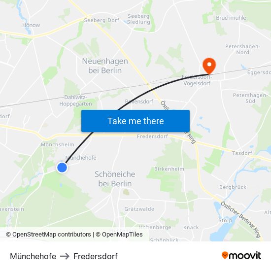 Münchehofe to Fredersdorf map