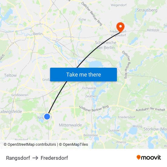 Rangsdorf to Fredersdorf map