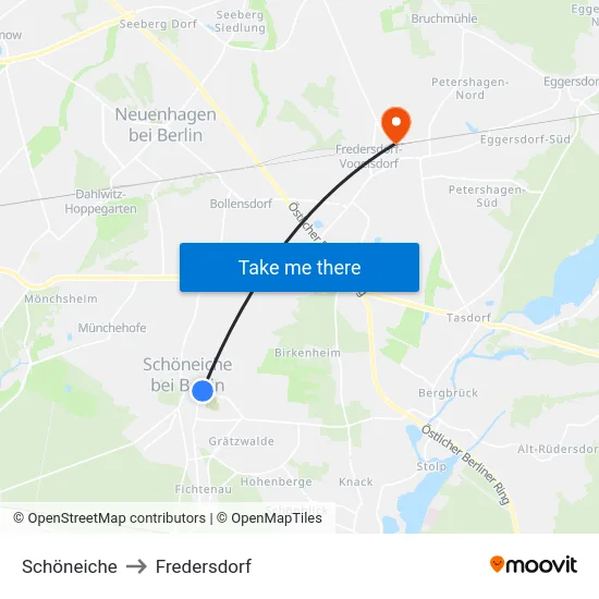 Schöneiche to Fredersdorf map