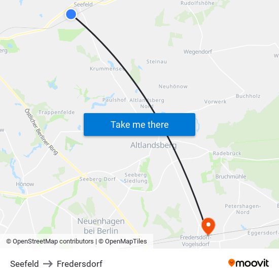 Seefeld to Fredersdorf map