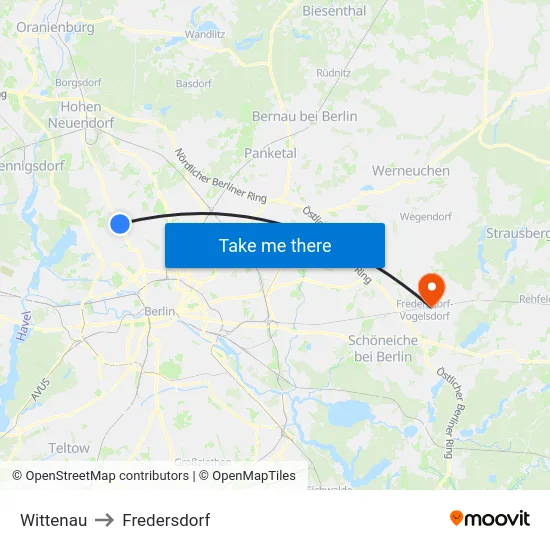 Wittenau to Fredersdorf map