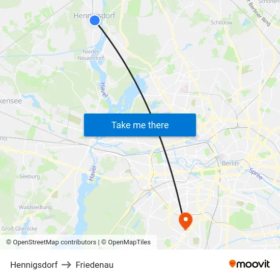 Hennigsdorf to Friedenau map