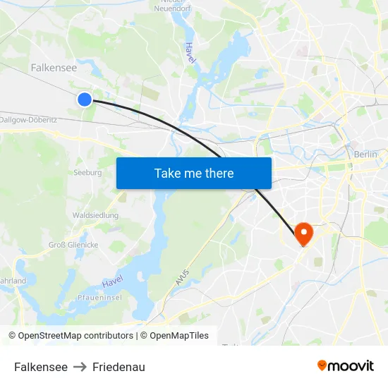 Falkensee to Friedenau map
