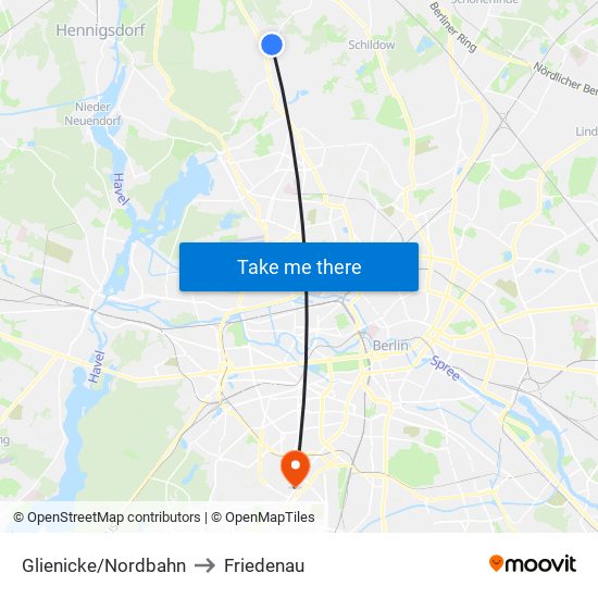 Glienicke/Nordbahn to Friedenau map