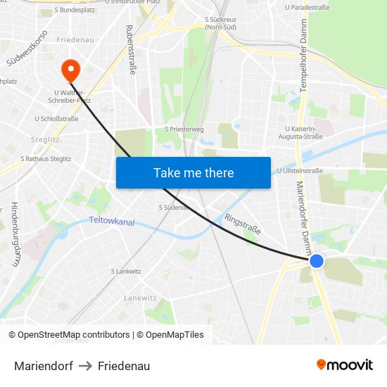 Mariendorf to Friedenau map