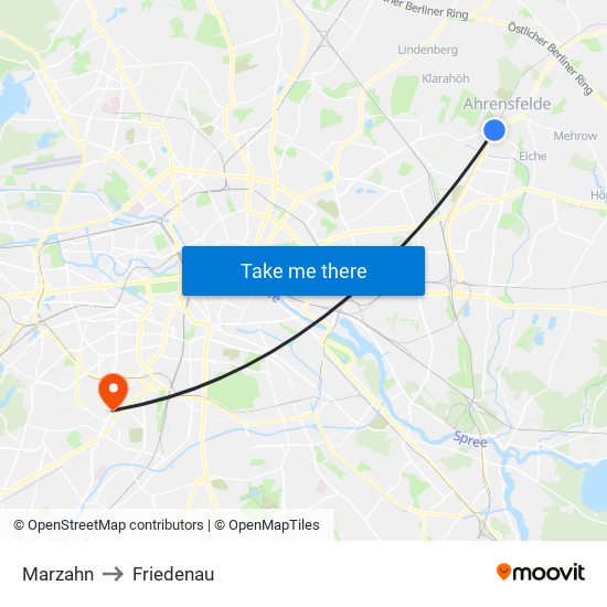 Marzahn to Friedenau map