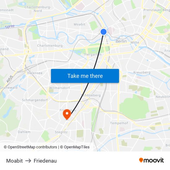 Moabit to Friedenau map