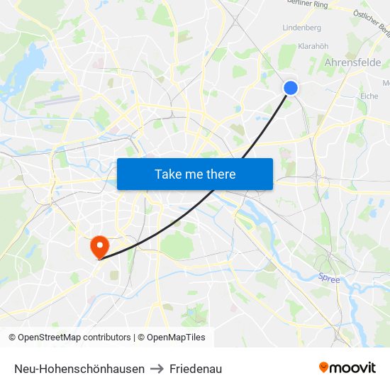 Neu-Hohenschönhausen to Friedenau map