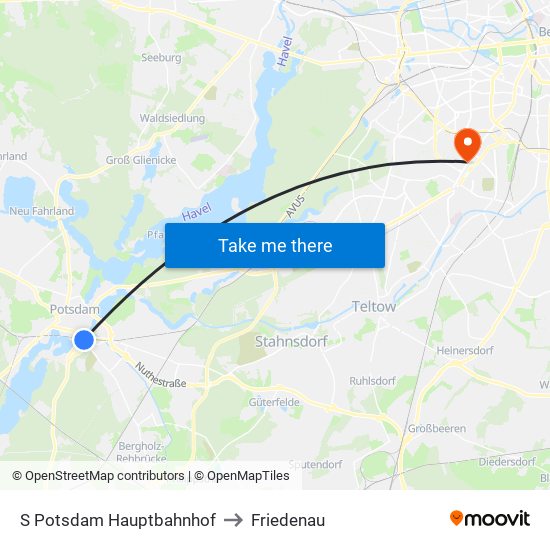 S Potsdam Hauptbahnhof to Friedenau map