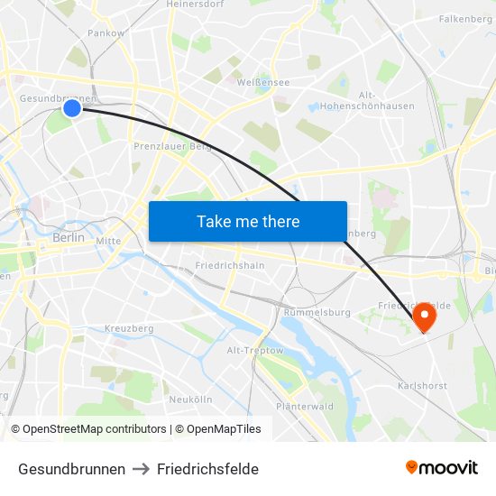 Gesundbrunnen to Friedrichsfelde map