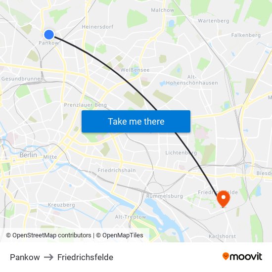 Pankow to Friedrichsfelde map