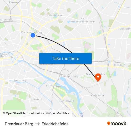 Prenzlauer Berg to Friedrichsfelde map