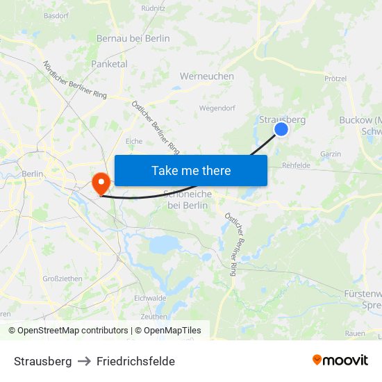 Strausberg to Friedrichsfelde map