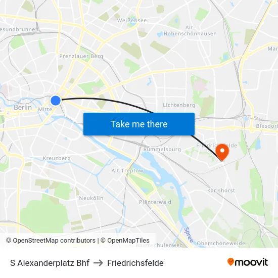 S Alexanderplatz Bhf to Friedrichsfelde map