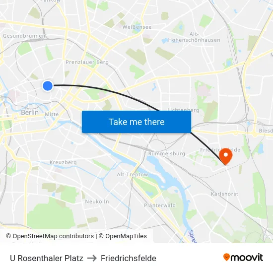 U Rosenthaler Platz to Friedrichsfelde map