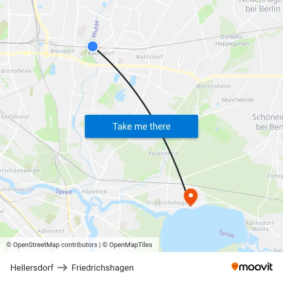 Hellersdorf to Friedrichshagen map