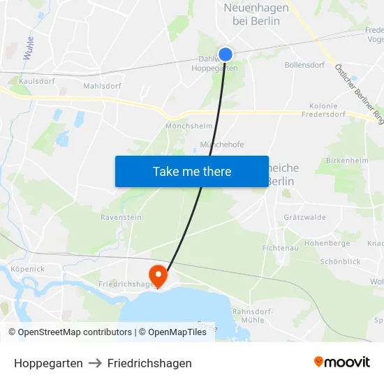 Hoppegarten to Friedrichshagen map