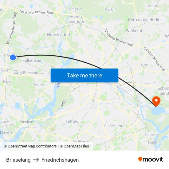 Brieselang to Friedrichshagen map