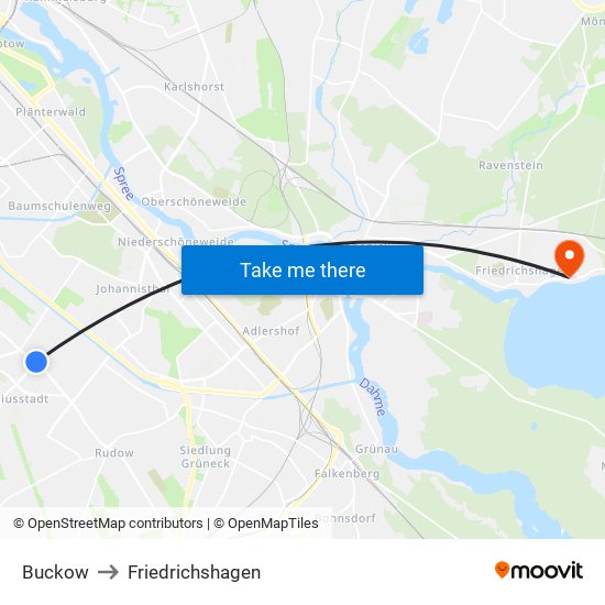 Buckow to Friedrichshagen map