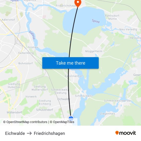 Eichwalde to Friedrichshagen map