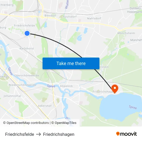 Friedrichsfelde to Friedrichshagen map