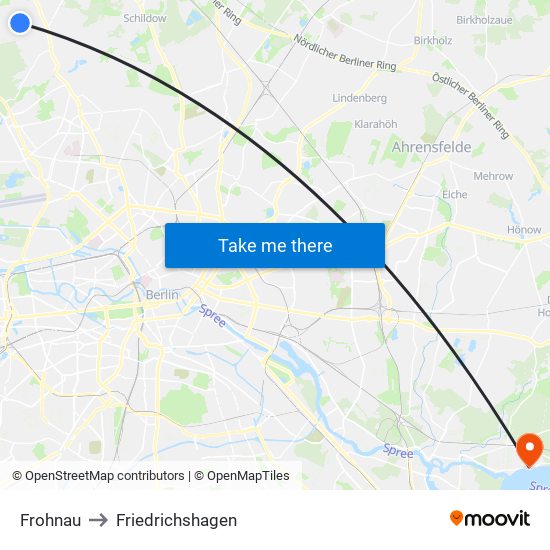 Frohnau to Friedrichshagen map