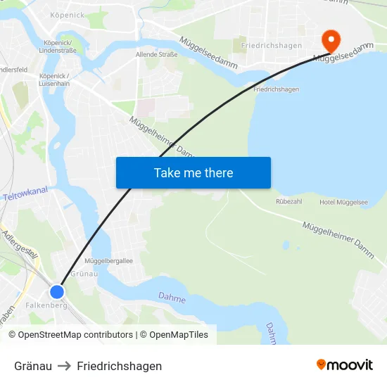 Gränau to Friedrichshagen map