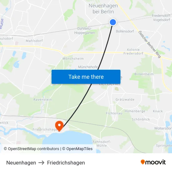 Neuenhagen to Friedrichshagen map