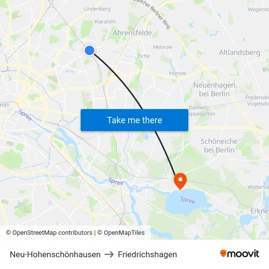 Neu-Hohenschönhausen to Friedrichshagen map