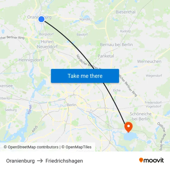 Oranienburg to Friedrichshagen map