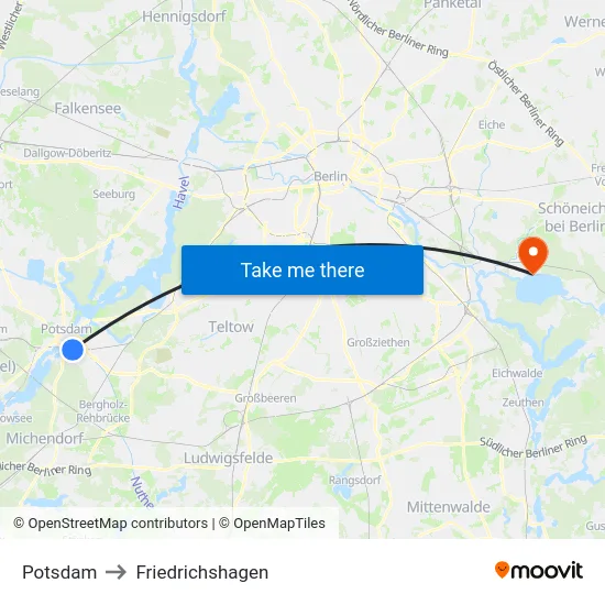 Potsdam to Friedrichshagen map