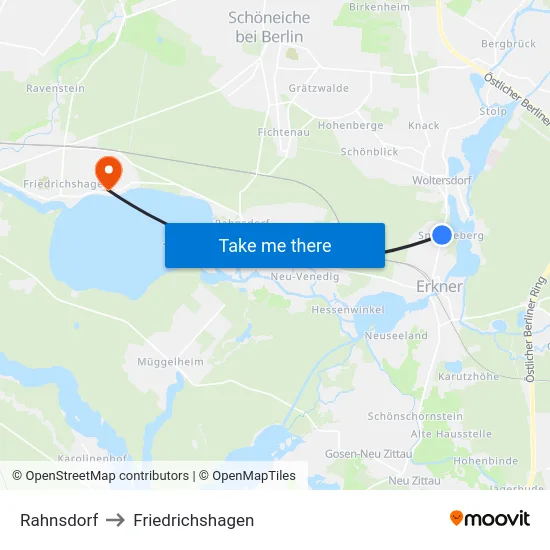 Rahnsdorf to Friedrichshagen map