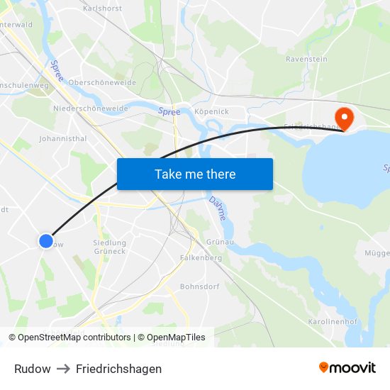 Rudow to Friedrichshagen map